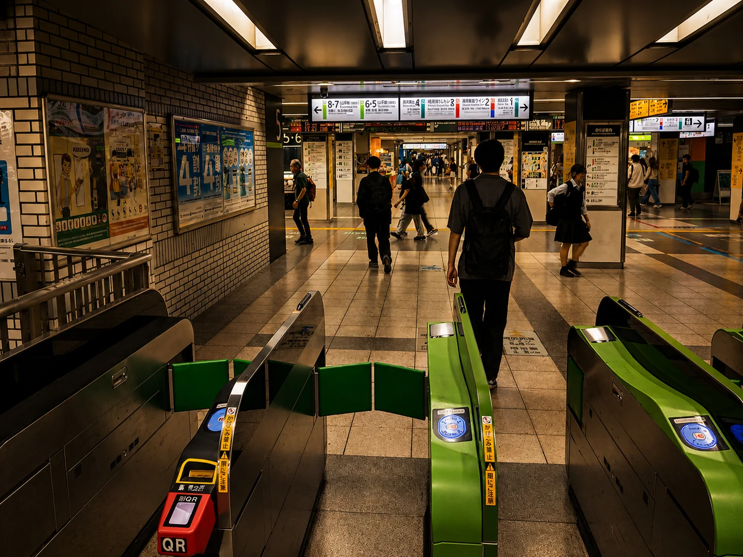 Passengers moving through Tokyo station gates